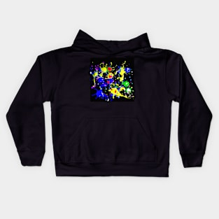 Bright coloured paint splats on a black background Kids Hoodie